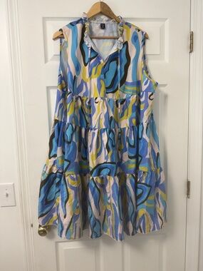 SHEIN Multicolor Pastel Abstract Sleeveless Dress